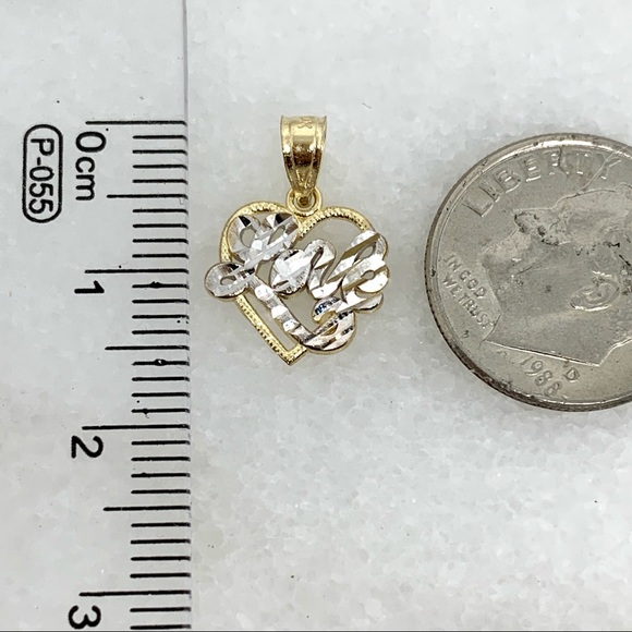 10K White & Yellow Gold Heart Love Pendant .41g - New, great gift - Picture 3 of 4